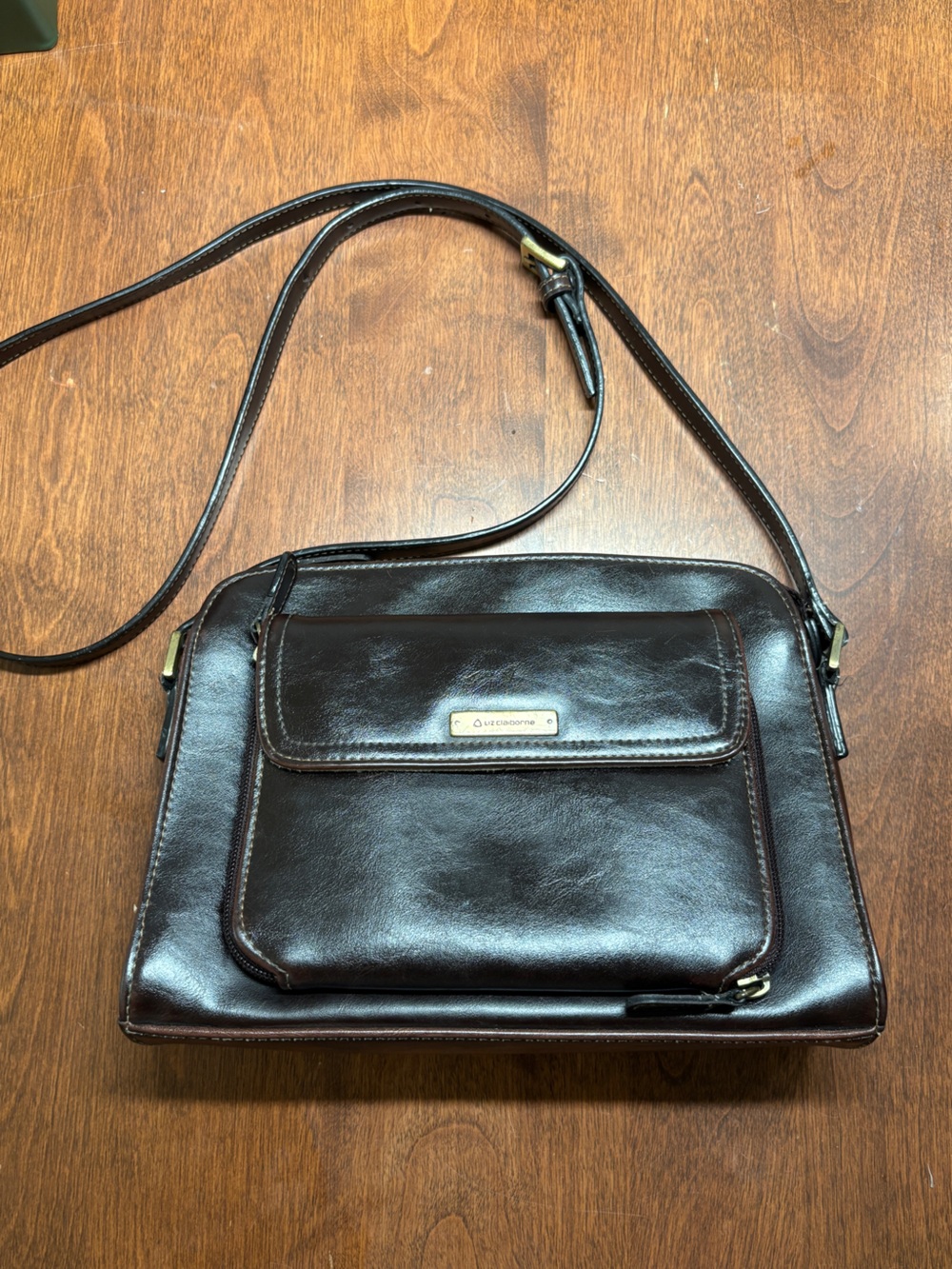 Vintage Liz Claiborne Brown Leather Crossbody with Front Pocket